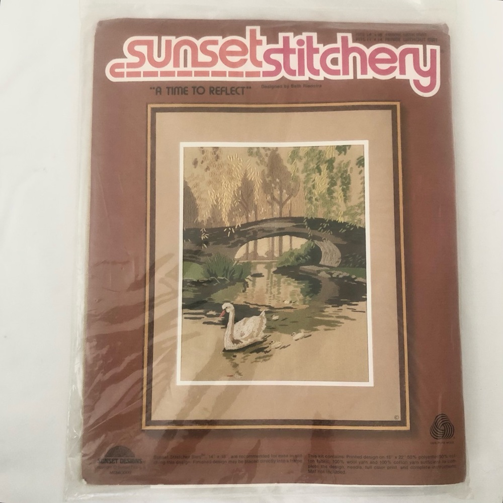 Sunset Stitchery Embroidery Kit 2453  Swan Water Scene  A Time to Reflect
